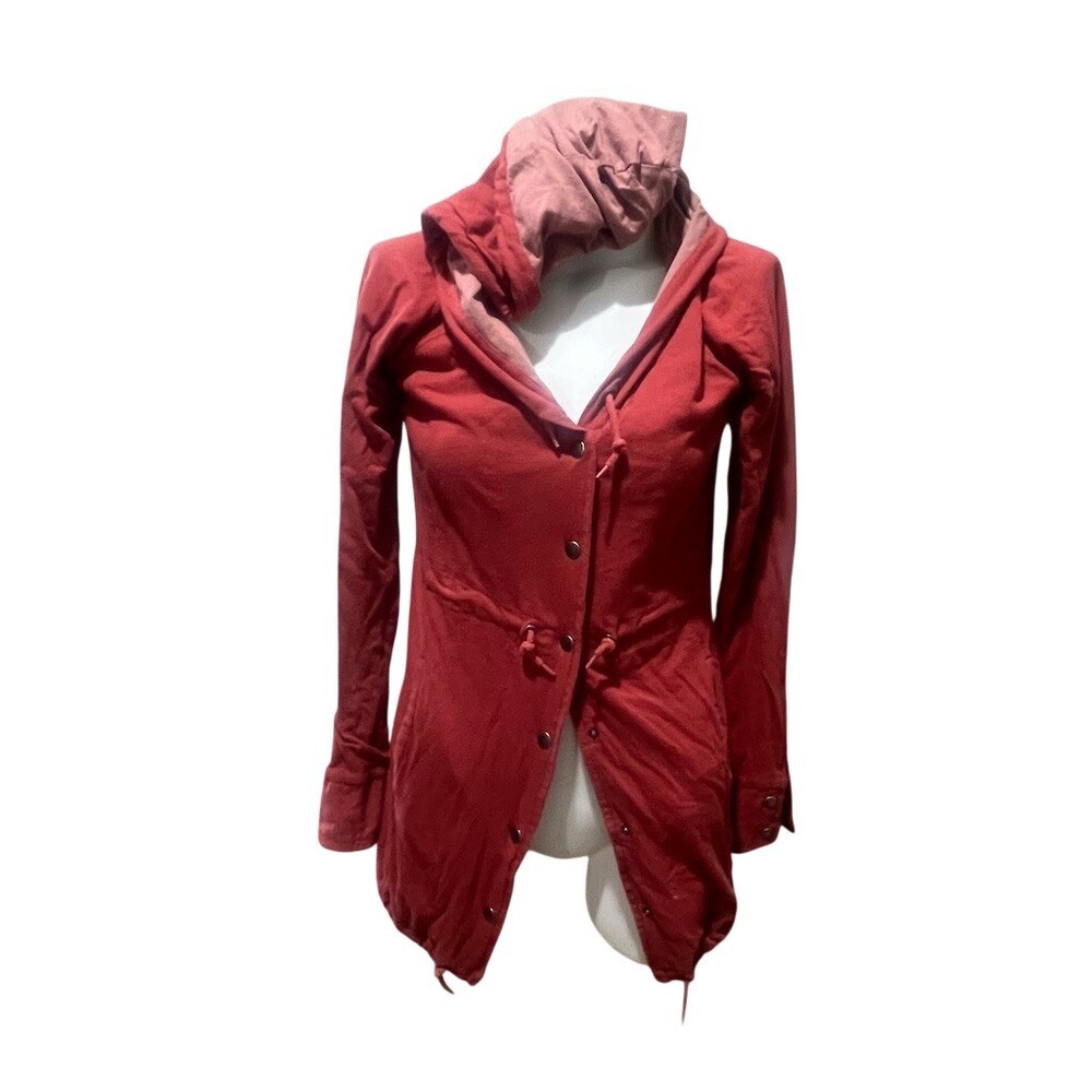 RVCA Jacket Womens Size S Red Burgundy Hooded Snap Front Drawstring Waist
